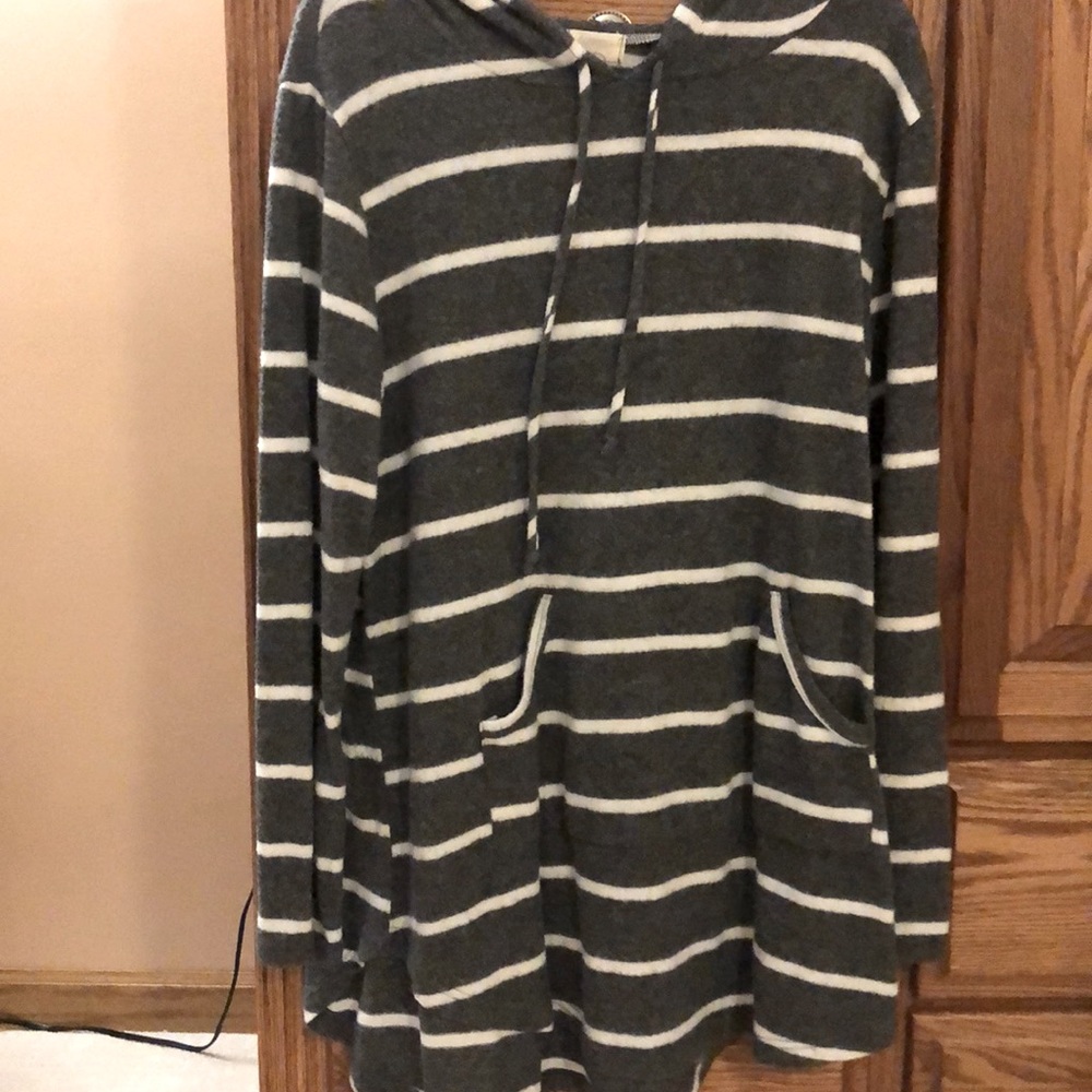 Striped comfy gray and white sweater